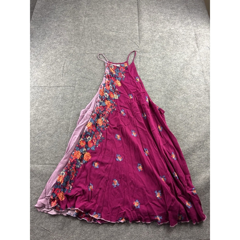 Free People Intimately Halter Sun Dress Floral Color Block‎ Boho Magenta XS